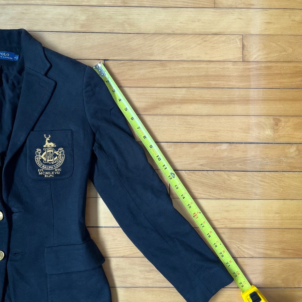 Polo Ralph Lauren Navy Blue Knit Crest Blazer Gold Bullion Embroidery Size 4 - Picture 7 of 12